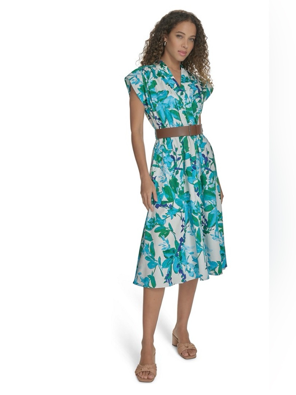 Calvin Klein Short Sleeve Collard Floral Midi Dress NO BELT, Size 12 , NWT